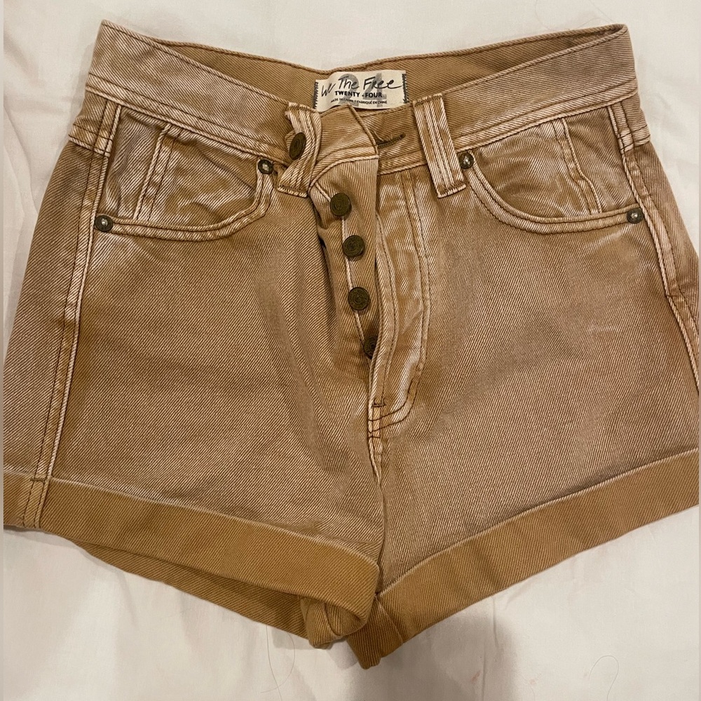 NWOT ๐ We the FREE PEOPLE denim tan cuffed short mid-rise relaxed fit ๐โ๏ธ - Picture 7 of 13